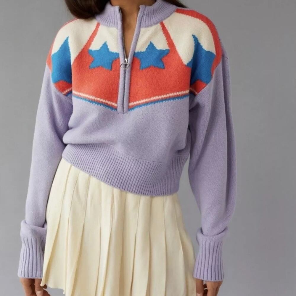 urban outfitters| NWT jesse half zip purple star knit bomber jacket women's sz S